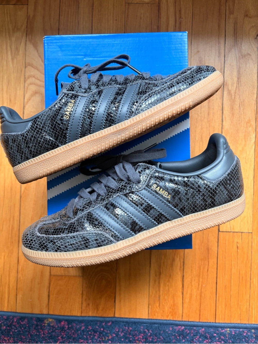 adidas Black Snake-Print Samba Sneakers with Gum Sole